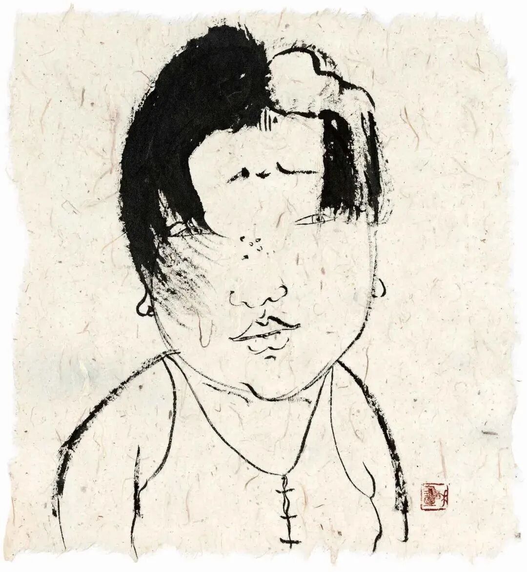 现代绘画的困境：坏画不坏，好画不｜刘庆和《老陈》，纸本水墨，2007